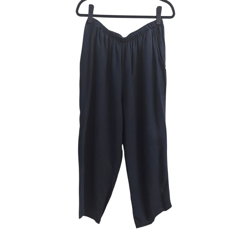 FLAX Navy Blue Pullon Wide Legged Boho Pants Lagenlook M